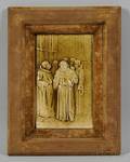 J  JG Low Art Tile Works Glazed Plastic Sketch Monks Plaque