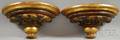Pair of German Gilt and Painted Wooden Demilune Wall Bracket Shelves
