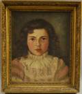19th Century American School Oil on Canvas Portrait of a Girl with Lace Collar
