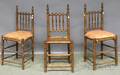 Three English Turned Oak Side Chairs with Plank Seats