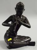 Asian Patinated Bronze Figure of a Seated Flute Player