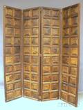 Beechwood and Oak Paneled Fourpart Folding Floor Screen