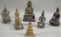 Six Patinated and Gilt Cast Bronze Seated Buddha Figures