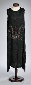 1920s Black Beaded Silk Dress