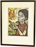 Irving Amen Figural Woodblock Print Signed
