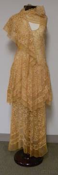 1920s Ivory Lace Slip Dress and Matching Shawl