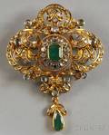 18kt Gold Emerald and Rosecut Diamond PendantBrooch