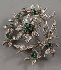 18kt White Gold Diamond and Emerald Flower Brooch