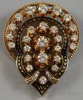 14kt Gold Enamel and Diamond PendantBrooch