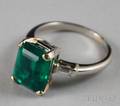 Platinum and Synthetic Emerald Ring