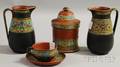 Five English Terra Cotta Enameldecorated Table Items