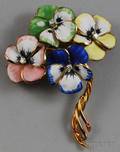 14kt Gold Enamel and Diamond Pansy Brooch