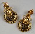 Pair of 14kt Gold and Enamel Etruscan Revivalstyle Earrings