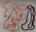 Two Rose Quartz Beaded Necklaces and a Strand of Garnet Beads