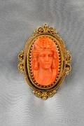Antique Coral Cameo Brooch