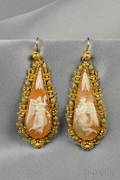 Antique Shell Cameo and Canatillework Earpendants