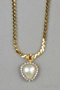 14kt Gold Baroque Pearl and Diamond Necklace