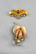 Two 14kt Gold and Enamel Pins Bippart Griscom  Osborn