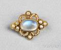 Edwardian Moonstone and Seed Pearl Brooch Marcus  Co
