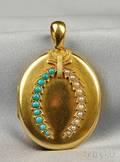 Victorian 15kt Gold Split Pearl and Turquoise Locket