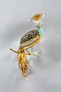 18kt Gold Gemset Exotic Bird Brooch
