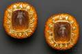 18kt Gold Citrine Cameo and Enamel Earclips Elizabeth Gage