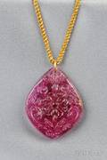 Carved Pink Tourmaline Pendant