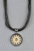Stainless Steel 18kt Gold and Diamond Tondo Sun Pendant Bulgari
