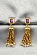 18kt Gold Cultured Pearl and Enamel Tassel Earpendants