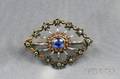 14kt Gold Sapphire Demantoid Garnet and Diamond Brooch