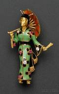 18kt Gold Enamel and Gemset Figural Brooch Retailed by Fasano