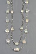 Two Baroque Freshwater Pearl and White Topaz Necklaces