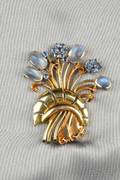 Retro 14kt Bicolor Gold Moonstone and Sapphire Brooch