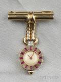 Retro 18kt Rose Gold Gemset Lapel Watch Bucherer