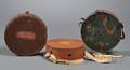 Three Painted Wooden Cheesebox Militia Canteens