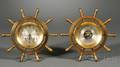 Brass Yacht Wheel Clock and Aneroid Barometer Set by Chelsea