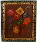 Primitive Folk Art Floral Still Life SignedDated