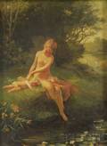 American School 19th Century NymphBather with Putto on a Stream Bank