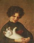 Edwin T Billings American 18241893 Girl Cradling a Sleeping Cat