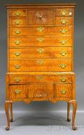 Chippendalestyle Carved Tiger Maple Flattop Highboy