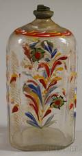 Bohemian Enameldecorated Colorless Blown Glass Bottle