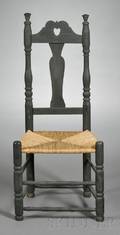 Blackpainted Queen Anne Side Chair with Woven Rush Seat