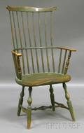 Greenpainted Windsor Tall Carved Fanback Armchair