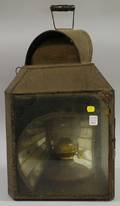 Triangular Tin and Glass Kerosene Lantern with Arched Mirrored Reflector