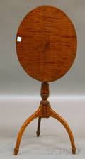 Inlaid and Faux Tiger Maple Oval Tilttop Candlestand