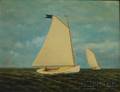 20th Century American School Folk Oil on Panel of New England Catboats