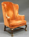 Queen Annestyle Upholstered Carved Mahogany Wing Chair