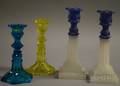 Four Colored Pressed Pattern Sandwich Glass Candlesticks