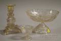 Sandwich Glass Colorless Pressed Lincoln Drape Pattern Compote Footed Salt and a Candlestick