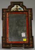 Polychrome Painted Wood and Reversepainted Glass Courting Mirror